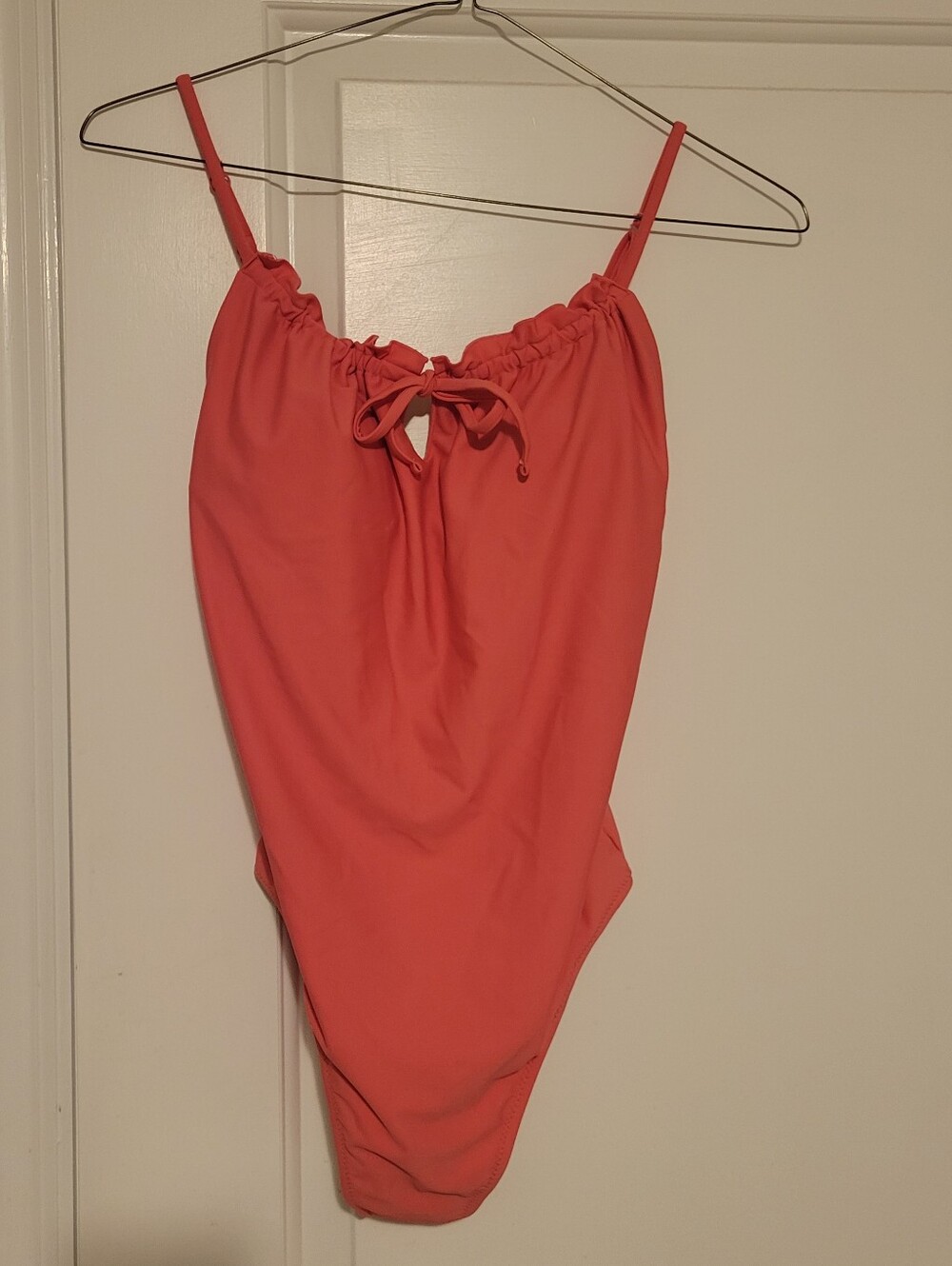 Small Petite Coral One-Piece Swimsuit with Tie Front, Old Navy Bathing Suit- S